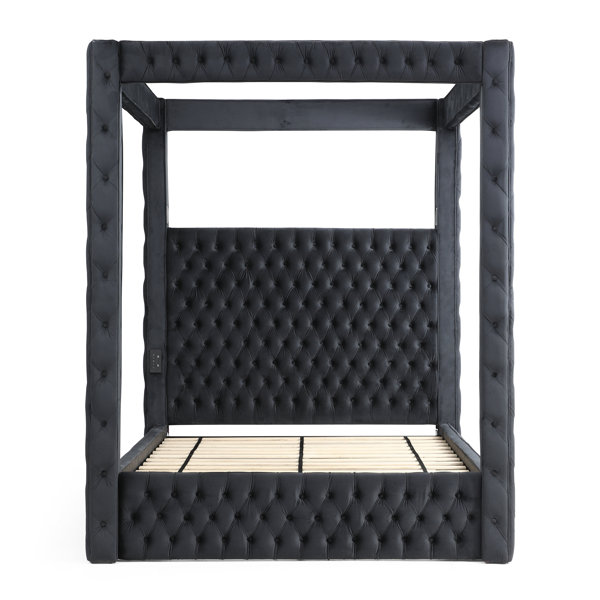 Rosdorf Park Jittender Dream Luxurious Velvet Canopy Bed with Speaker